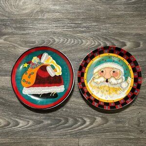 Vintage Century Santa Claus Christmas Plates Set Of 2 Decorative 8" Holiday 90s